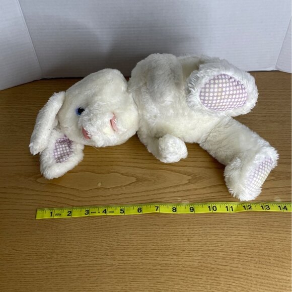 Vtg Dakin White Plush Bunny Rabbit Stuffed Animal Lavender Ears Paws 1983 Easter - Picture 6 of 9